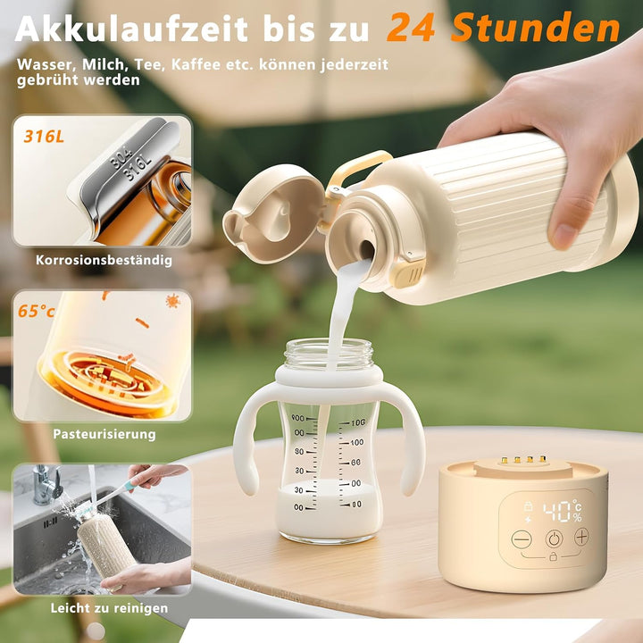 Tragbarer Flaschenwärmer Baby, 500ml Kapazität Flaschenwärmer Baby Unterwegs, Erwärmt Wasser Oder Mi