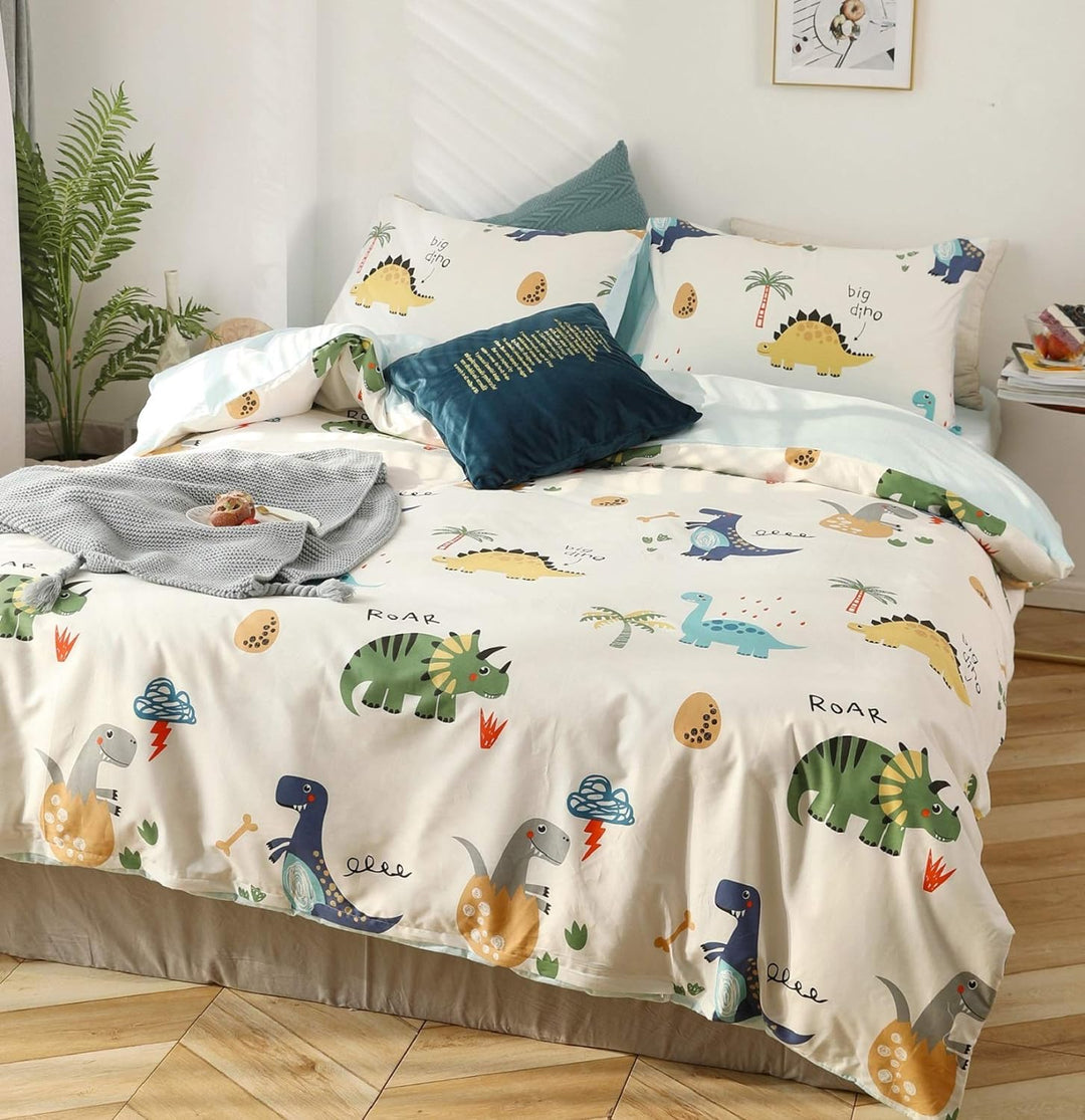 GETIYA 【Neueste】 Dino Bettwäsche 135x200 Kinder Bettwäsche Cartoon Dinosaurier Bettbezug Bunt 100% B