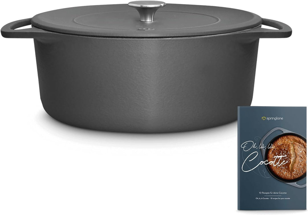 SPRINGLANE Cocotte mit Deckel, Grau, rund, 28 cm, 6 L, Gusseisen Bräter, Schmortopf Induktion… 28cm