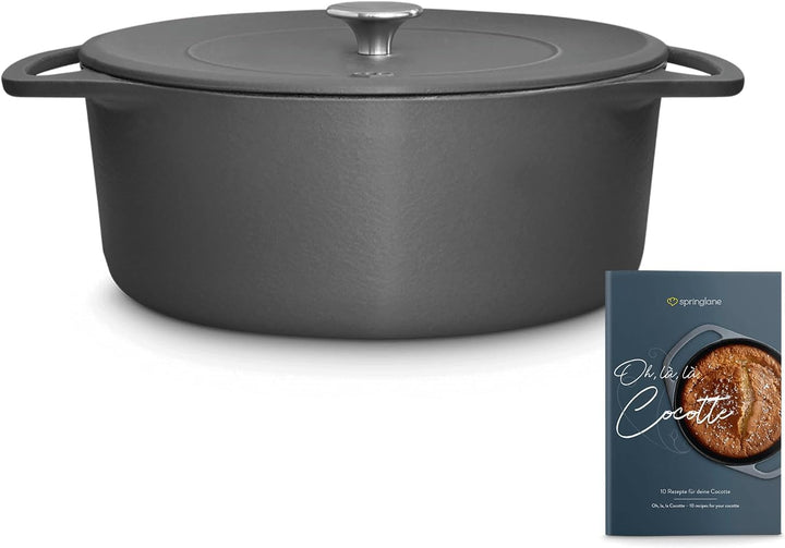 SPRINGLANE Cocotte mit Deckel, Grau, rund, 28 cm, 6 L, Gusseisen Bräter, Schmortopf Induktion… 28cm
