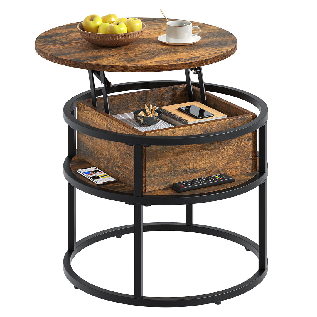 YITAHOME Couchtisch Rund mit Hebeplatte, Wohnzimmertisch Höhenverstellbar mit Stauraum 60x60x47cm, C