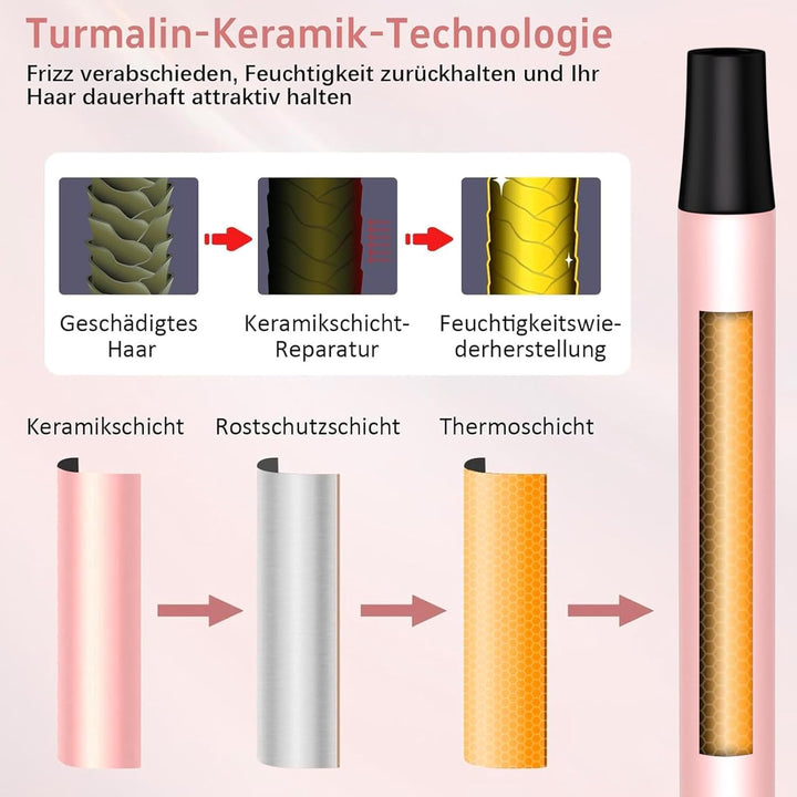 Lockenstab 3 in 1, Lockenstäbe mit 3 Austauschbaren Keramik 12-32mm, 13 Temperaturstufen, Schnelles