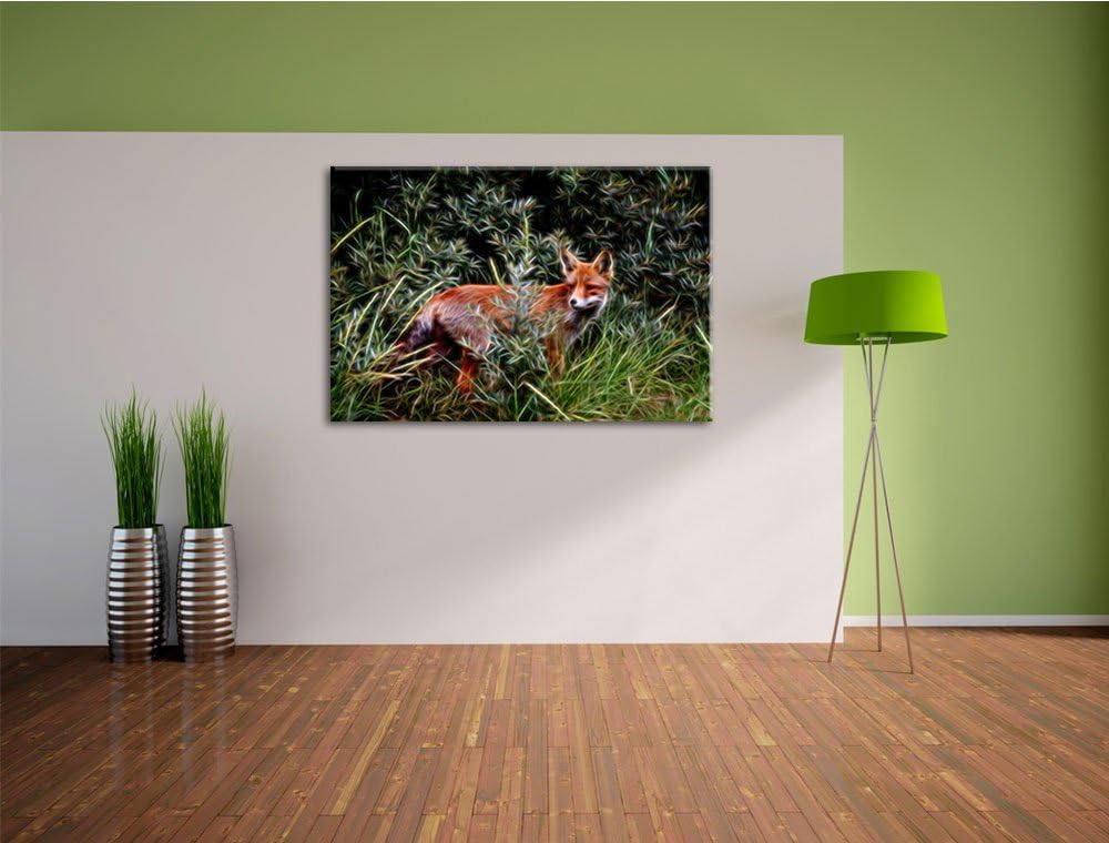 listiger Fuchs im Wildstrauch NewArt Format: 100x70 cm auf Leinwand, XXL riesige Bilder fertig gerah