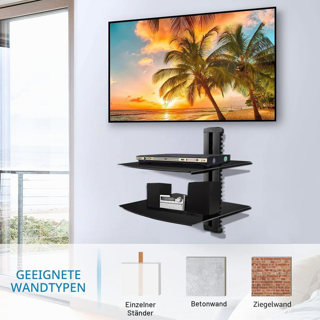 suptek 2 Floating Regal Multimedia Wandregal TV Rack Wandhalterung Mit Verstärktem Gehärtetem Glasre