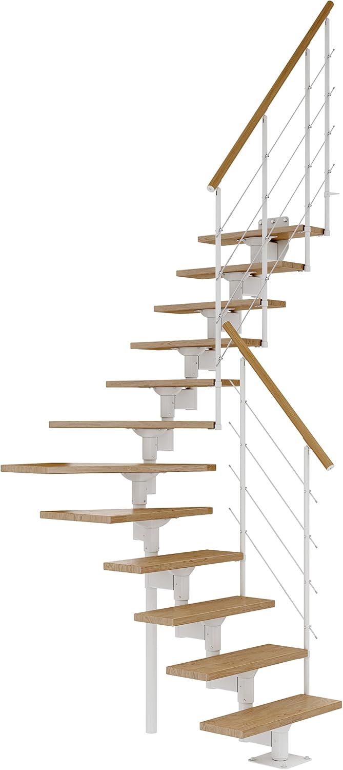 DOLLE Mittelholmtreppe - 11 Stufen - Geschosshöhe 228 – 300 cm - ¼-gewendelt - Stufen Eiche, lackier