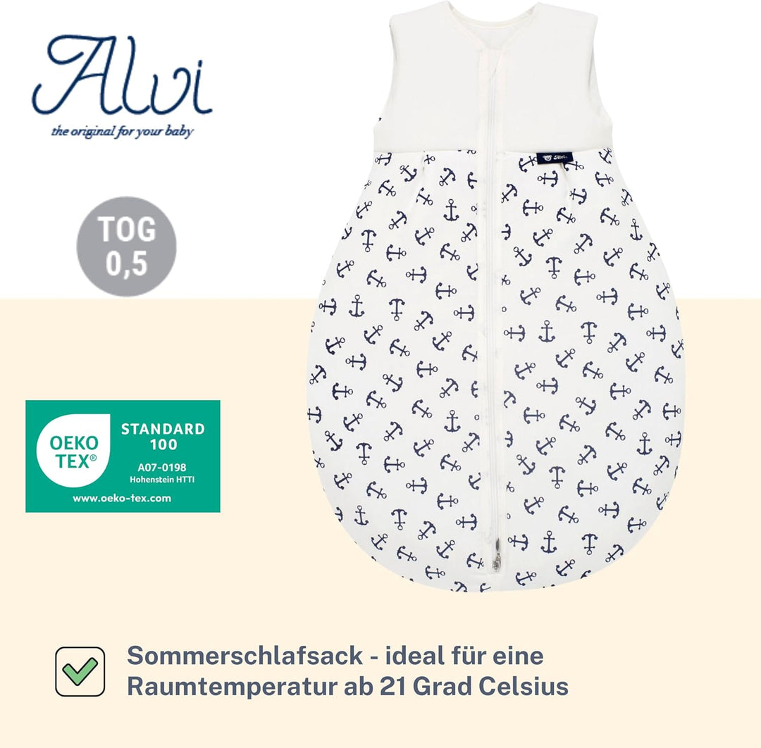 Alvi Schlafsack Baby Mäxchen light I leichter Babyschlafsack ärmellos I Sommerschlafsack Jungen und