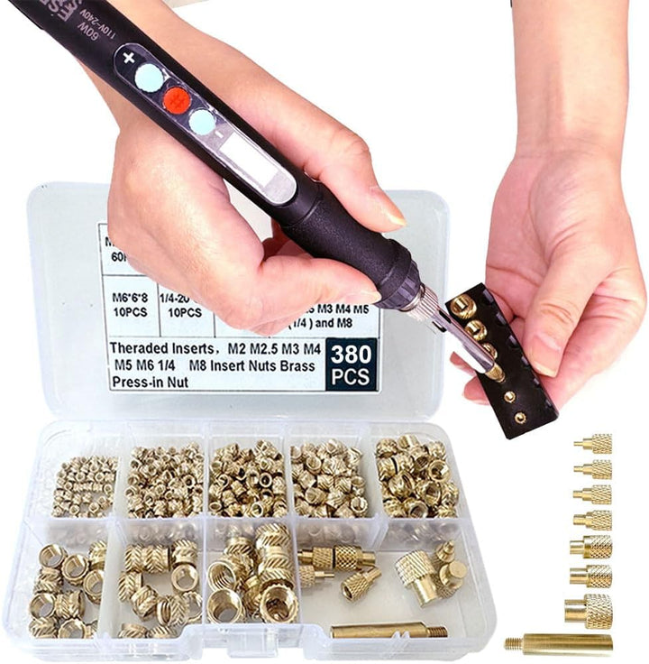 Heat Set Insert Tools Kit Brass Nuts 3D Printing 60W Digital Soldering Iron and 380pcs Kit Threaded