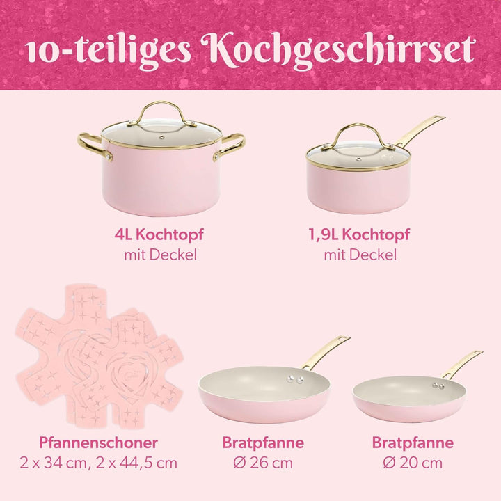 Paris Hilton – Kochgeschirr-Set 10-teilig – Aluminium & Keramik Antihaft-Beschichtung, Induktionsgee