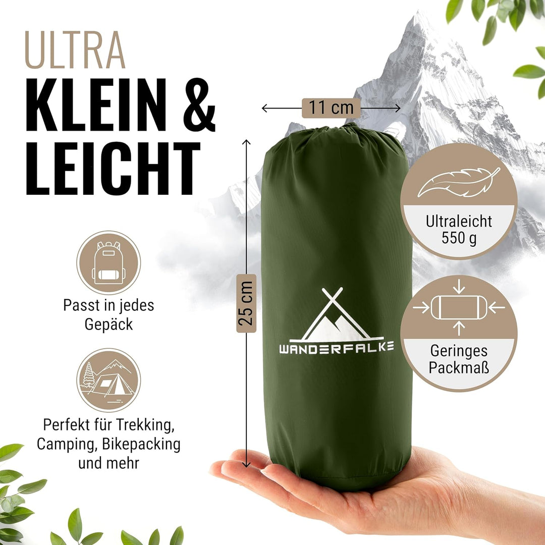 WANDERFALKE® 550g Ultraleichte Aufblasbare Isomatte - (XL-Breite 66cm) - Camping Matratze mit Kleine