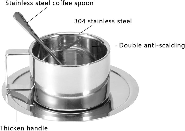 4 Stück Edelstahl Kaffeetassen Set 200ml Doppelwandig Kaffeetassen Metall Espresso Tasse Espressotas