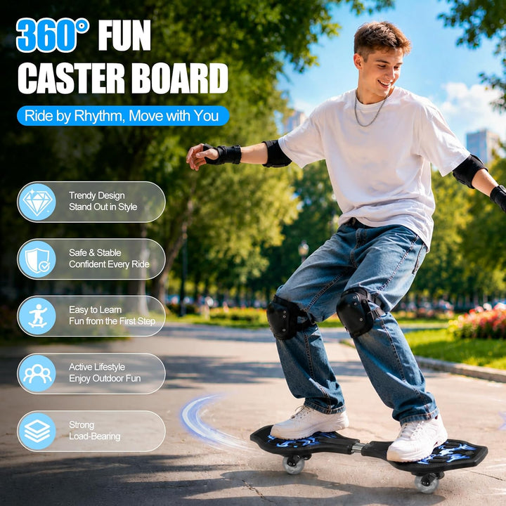 Waveboard Snakeboard Kinder LED Rollen, Caster Board Schwarz-Blau, Schwarz-Blau