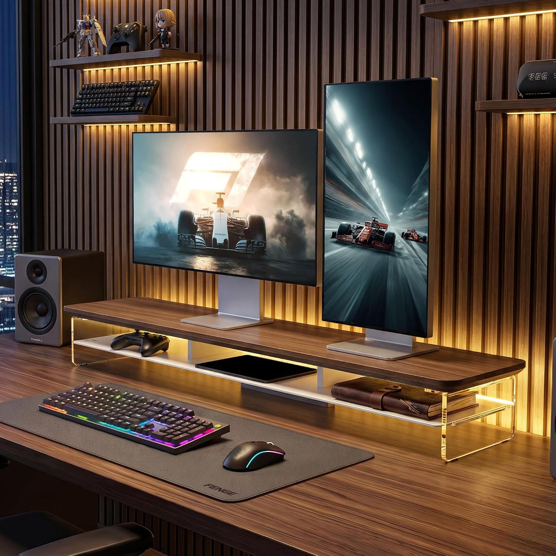 Fenge Acryl Monitorständer Riser 108cm, Grosser Dual monitorständer mit Metallregal, Schreibtisch Zu