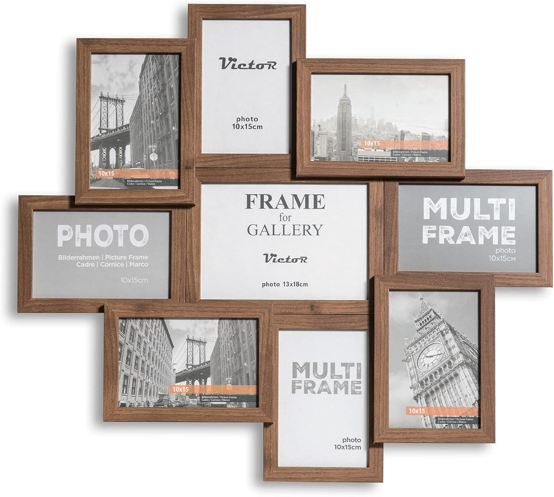VictoR Bilderrahmen Collage Braun Holz mit 9 Bildern (8 x 10x15cm; 1 x 13x18cm) - Collage Bilderrahm