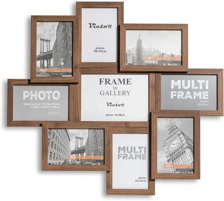 VictoR Bilderrahmen Collage Braun Holz mit 9 Bildern (8 x 10x15cm; 1 x 13x18cm) - Collage Bilderrahm