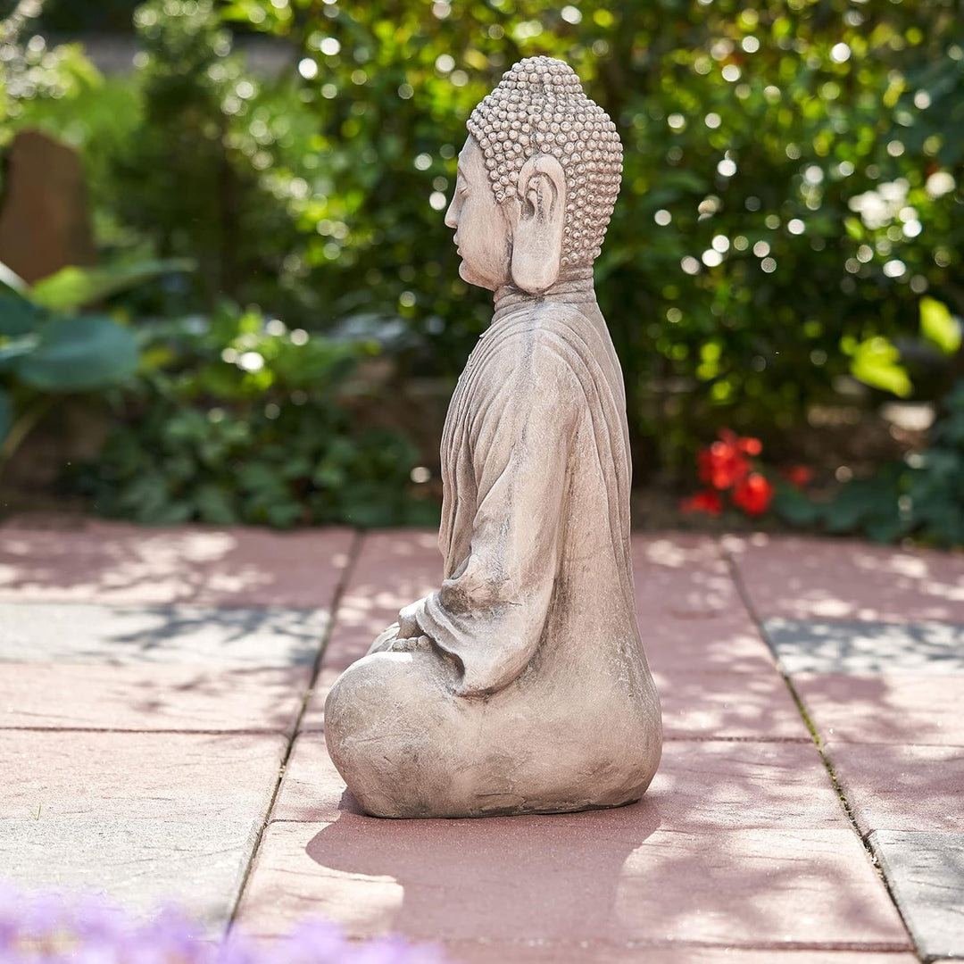 XXL Grosser Buddha 50 cm Steinoptik Garten Deko Figur Skulptur Feng Shui sitzend Steinfigur-Optik (h