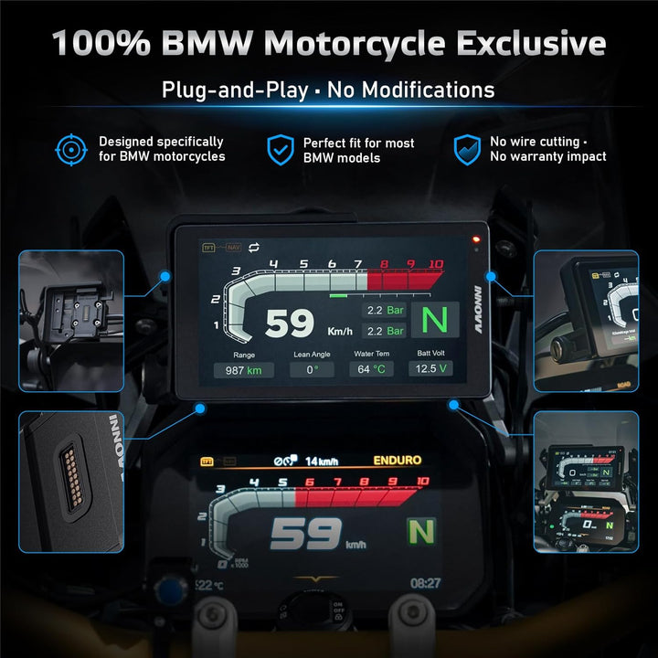 INNOVV N2 Wireless CarPlay & Android Auto for BMW Motorcycle - 6.5-inch Display, IP67 Weatherproof,
