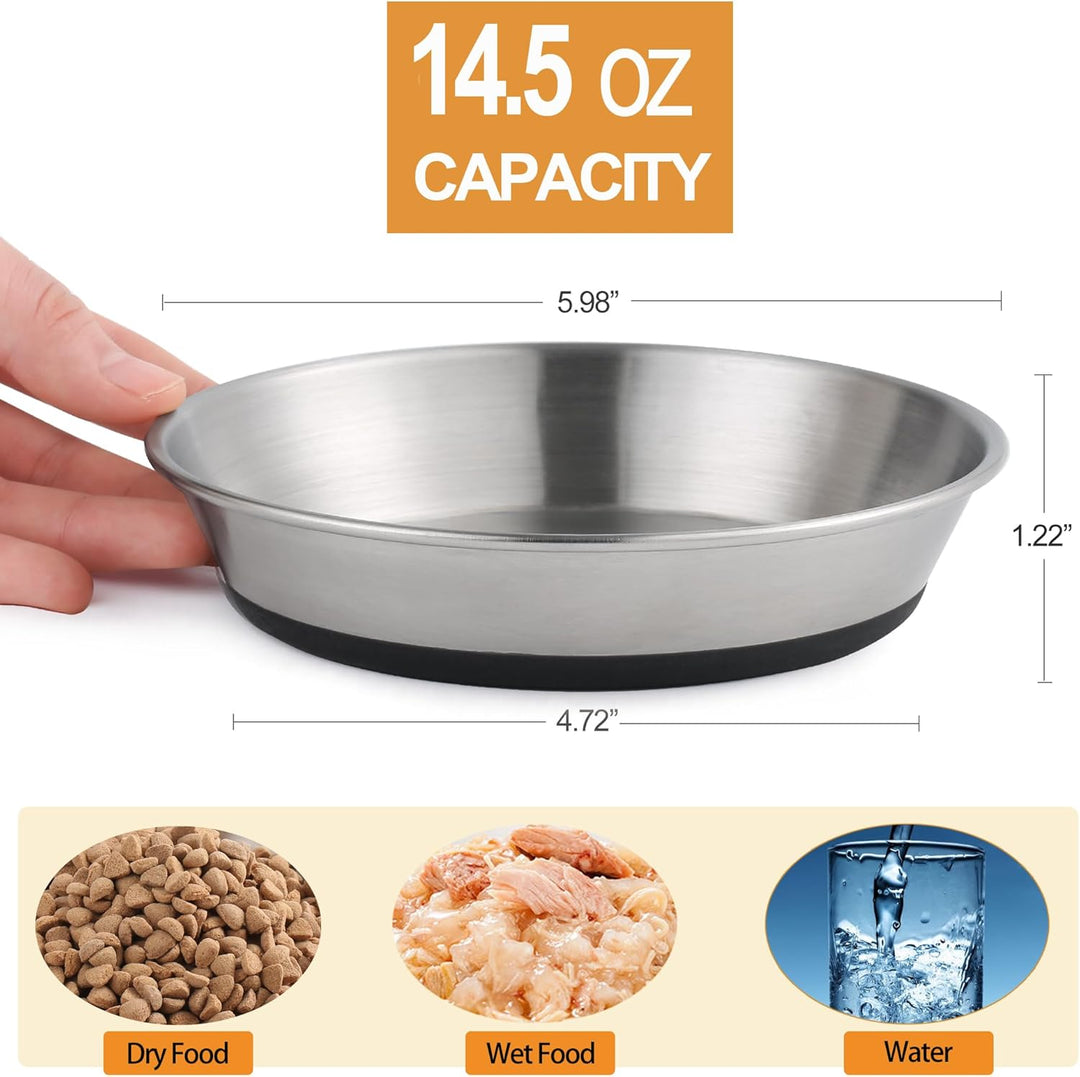 Edelstahl-Katzennäpfe, Schnurrhaarfreundlich, flach, für Futter und Wasser, rutschfeste Silikonunter