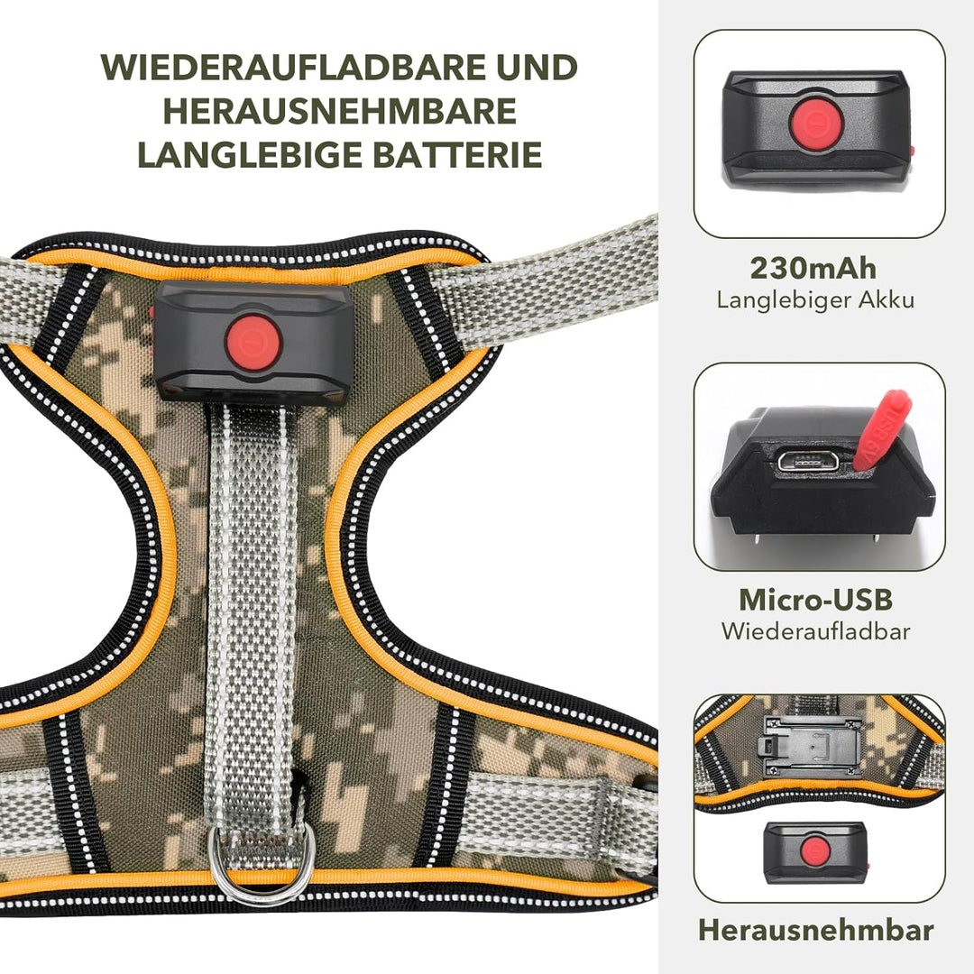 Leuchtgeschirr für Hunde Wiederaufladbares Leuchtendes Hundegeschirr Gepolstert Reflektierend Brustg