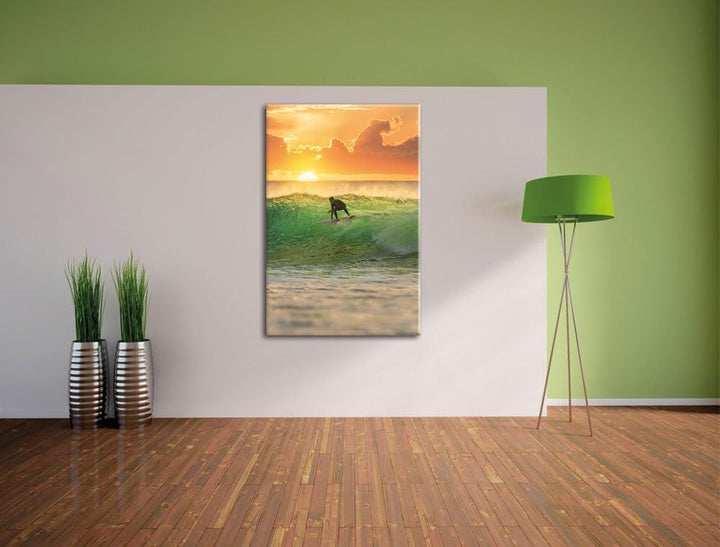 Pixxprint Surfen im Sonnenuntergang als Leinwandbild/Grösse: 100x70 / Wandbild/Kunstdruck/fertig bes