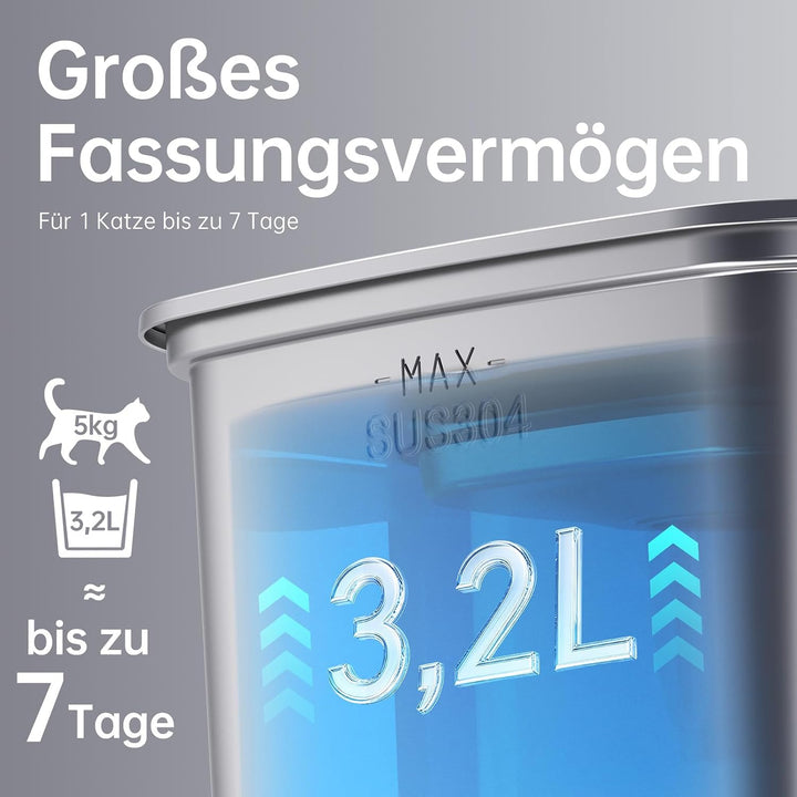 Veken Edelstahl-Katzenbrunnen, Gewinner des Innovation Award, 3,2 L Automatischer Trinkbrunnen für K