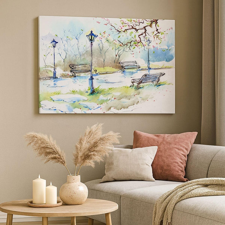 Bilder auf Leinwand 100x70cm Leinwandbild Path urban Park Landschaft Gross Wanddeko Bild Schlafzimme