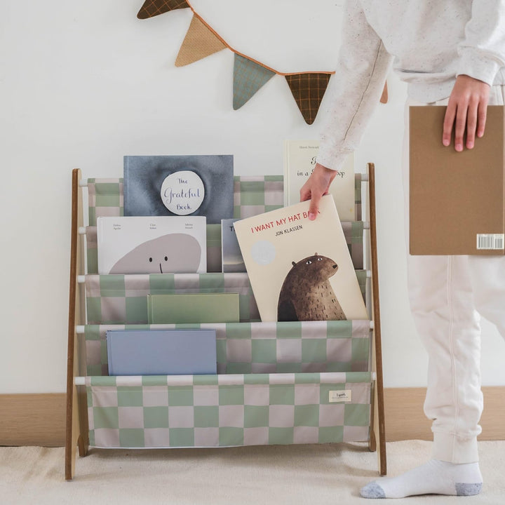3 Sprouts Kinder Bücherregal aus Holz – Montessori Regal für Kinderzimmer - Schachbrett - Grün, Scha