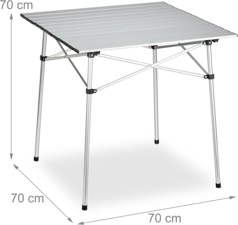 Relaxdays Klapptisch, klappbarer Camping Tisch, HBT: 70 x 70 x 70 cm, Aluminium, Faltbarer Multifunk