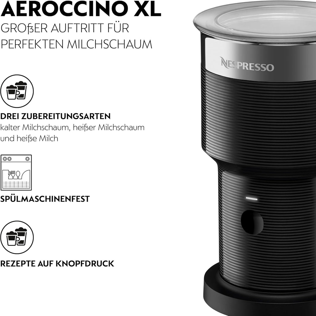 NESPRESSO Aeroccino XL elektrischer Milchaufschäumer | Grosser Aufschäumer aus Edelstahl für 225ml c