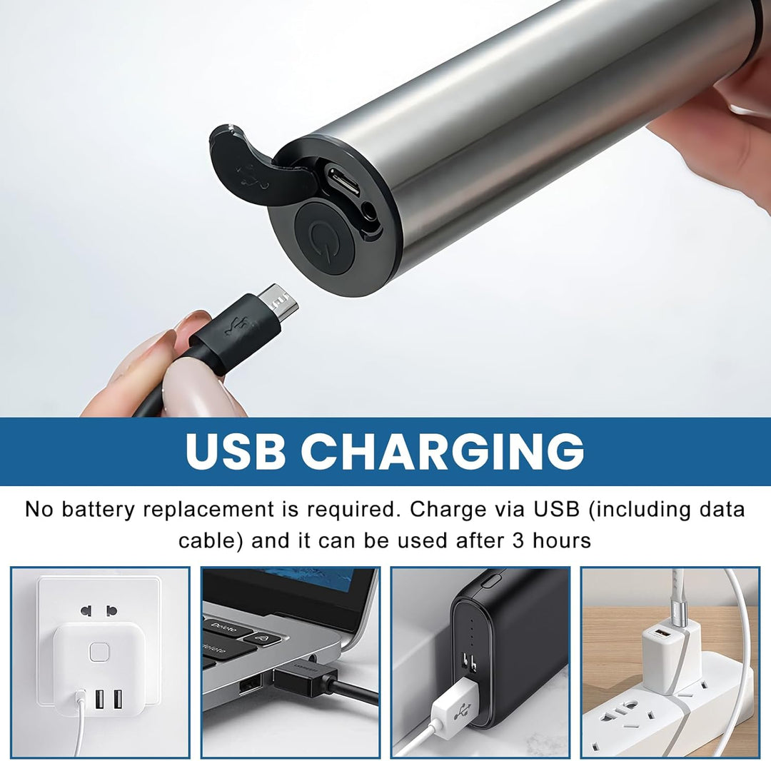 Milchaufschäumer Elektrisch, Edelstahl USB Wiederaufladbar mit 2 Geschwindigkeiten, Tragbarer Schaum