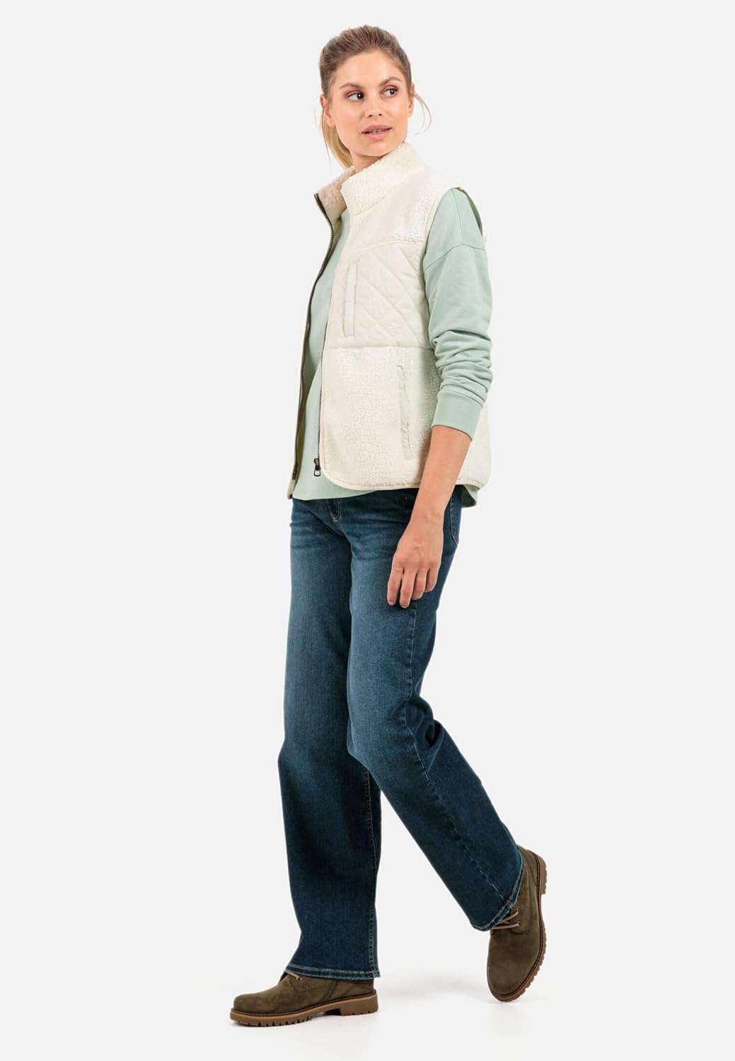 camel active Damen Teddy Weste mit Stehkragen XXL Weiss, XXL Weiß