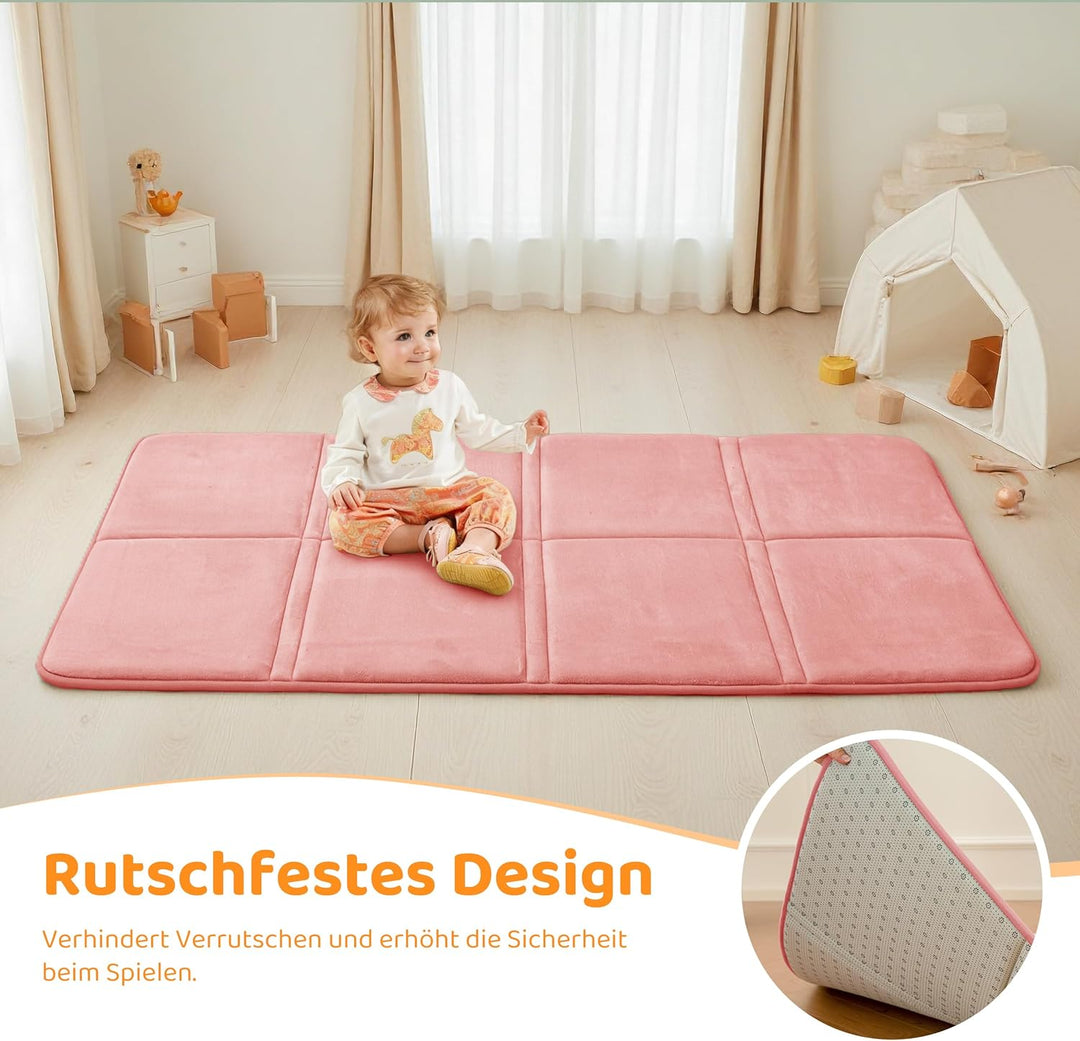 BYBYME 3cm Dicke Faltbare Krabbelmatte Baby, 80x150cm Spielmatte mit Rutschfester Unterseite, Weiche