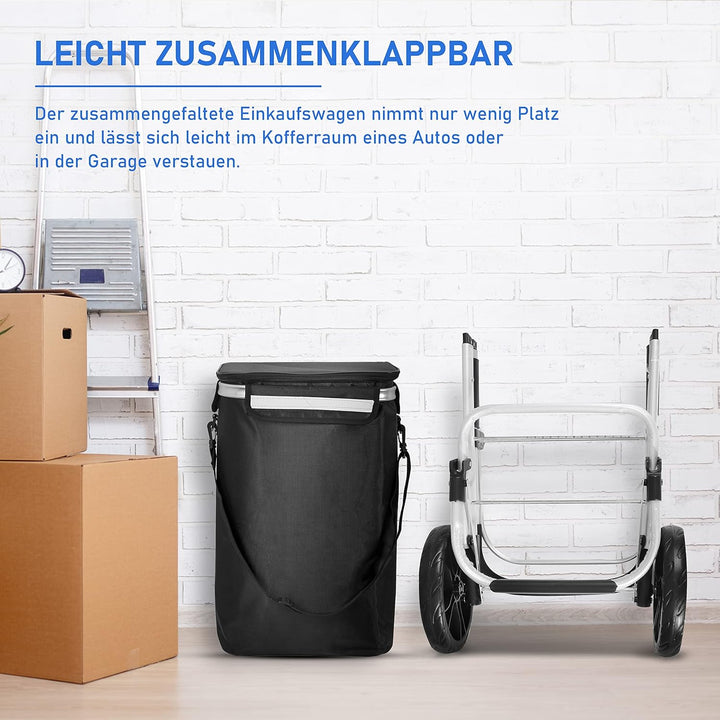 Ribelli Einkaufstrolley schwarz Polyester hochwertiger Aluminium Rahmen – Einkaufsroller klappbar –