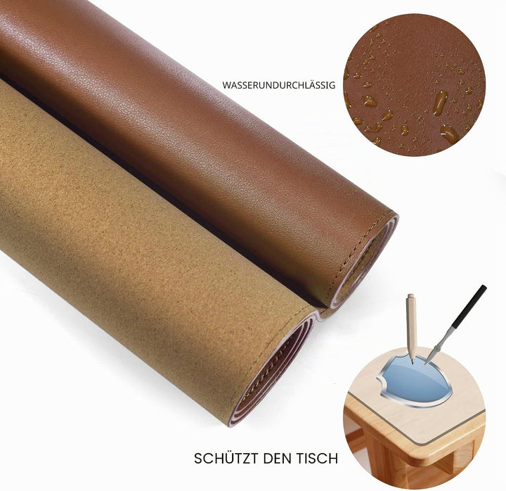 MAIDERN Schreibtischunterlage 100x40cm, Kork & PU-Leder Zweiseitig Tischunterlage,Extra Grosse Mausp
