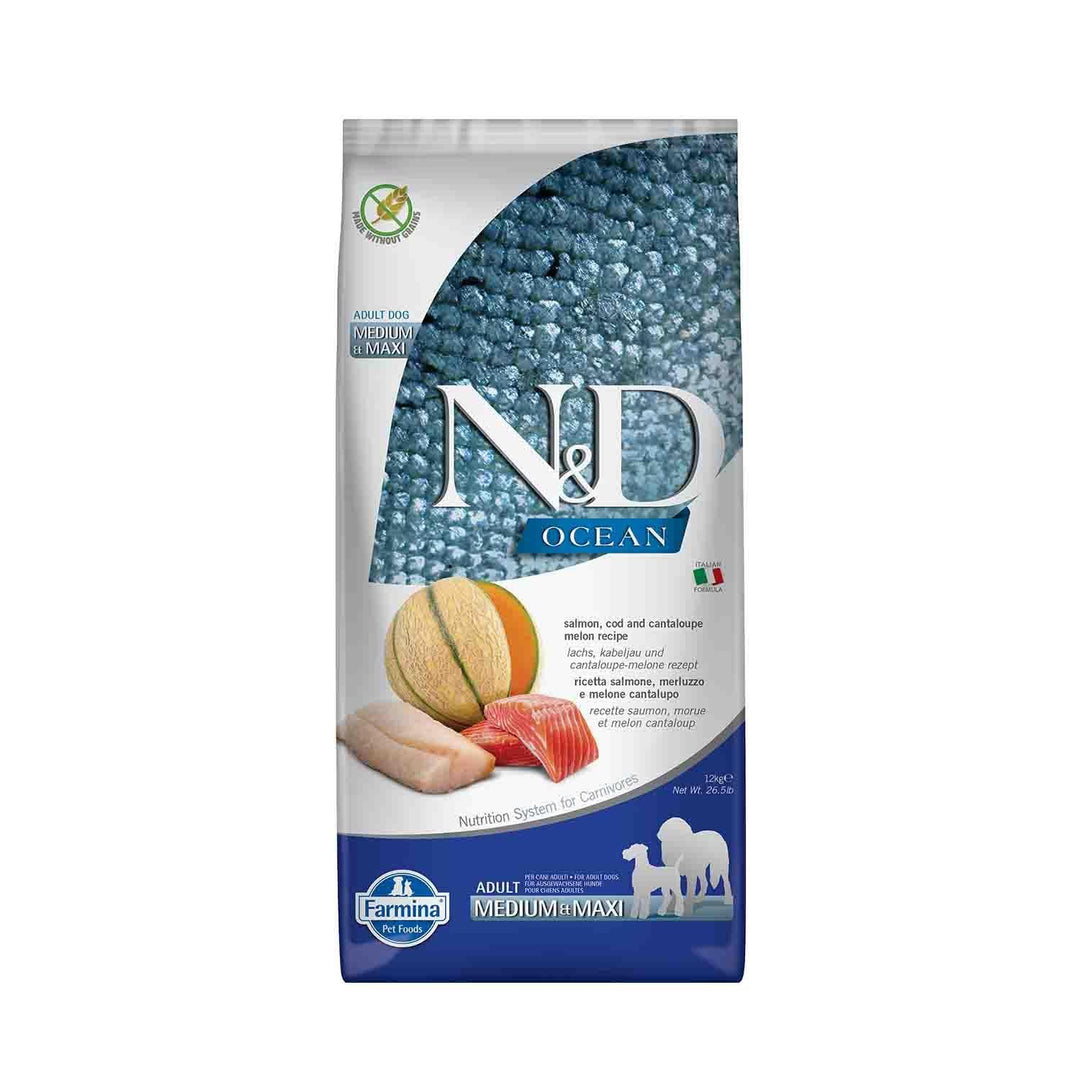 N&D Ocean Dog Salmon, COD and Cantaloupe Melon Adult MEDIUM & Maxi 12 KG