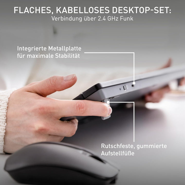 CHERRY Stream Desktop, Kabellose Tastatur und Maus, Deutsch QWERTZ, Schwarz, Schwarz