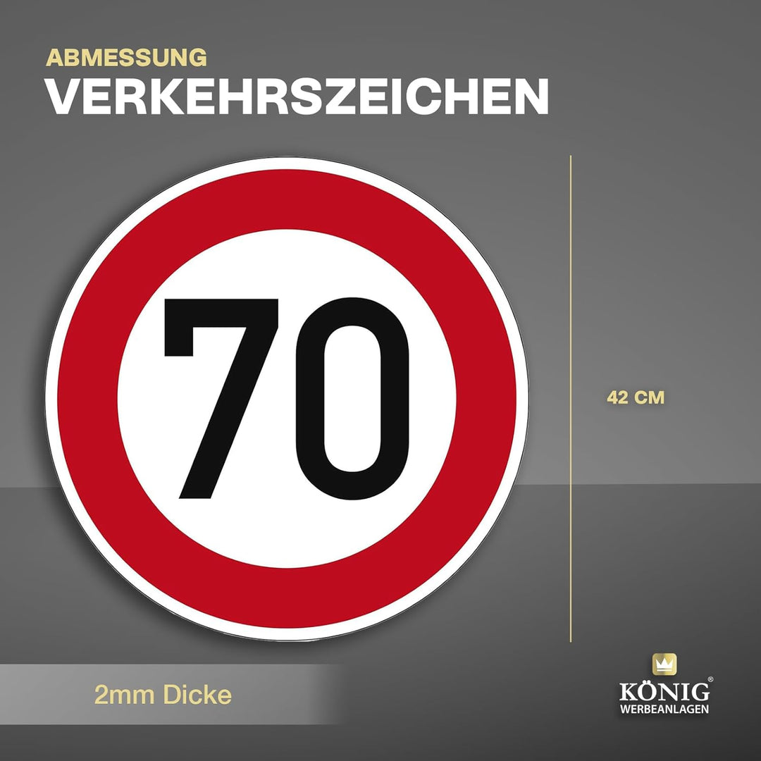 Verkehrszeichen Zulässige Höchstgeschwindigkeit 70 Nr. 274-70 | Ø 420mm, Alu 2mm, RA1 | Original Ver
