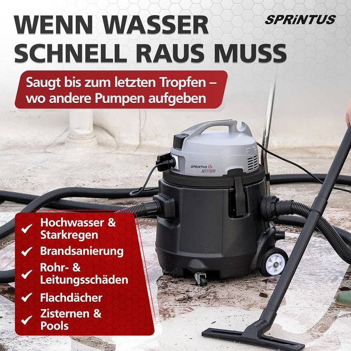 Sprintus® Pumpsauger N51/1 KPS I Leistungsstarker Nasssauger mit Abpumpfunktion &amp; 14.000L Fördervolu