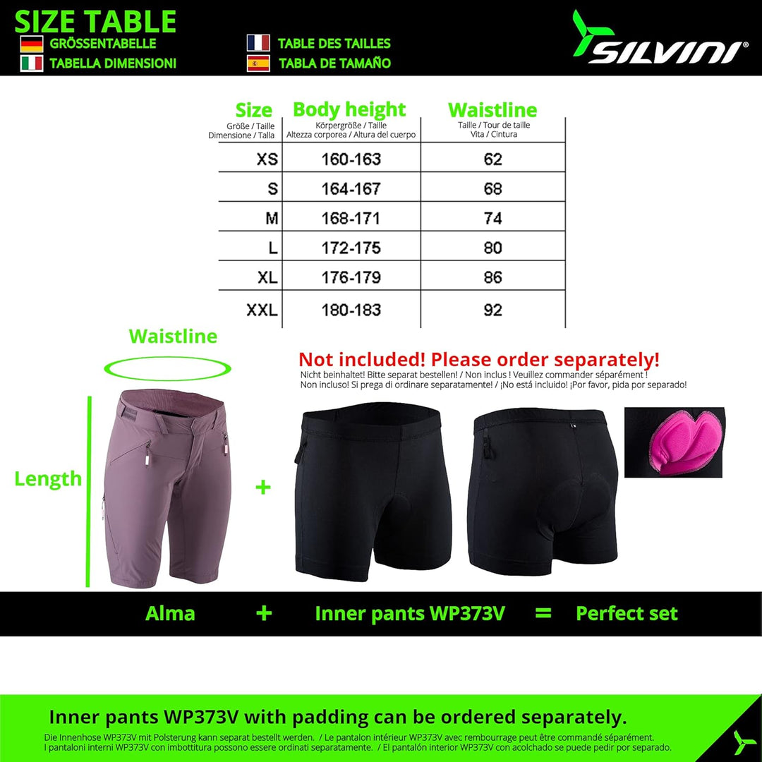 SILVINI Alma Fahrradhose Damen Radshorts XS Plum-lilac, XS Plum-lilac
