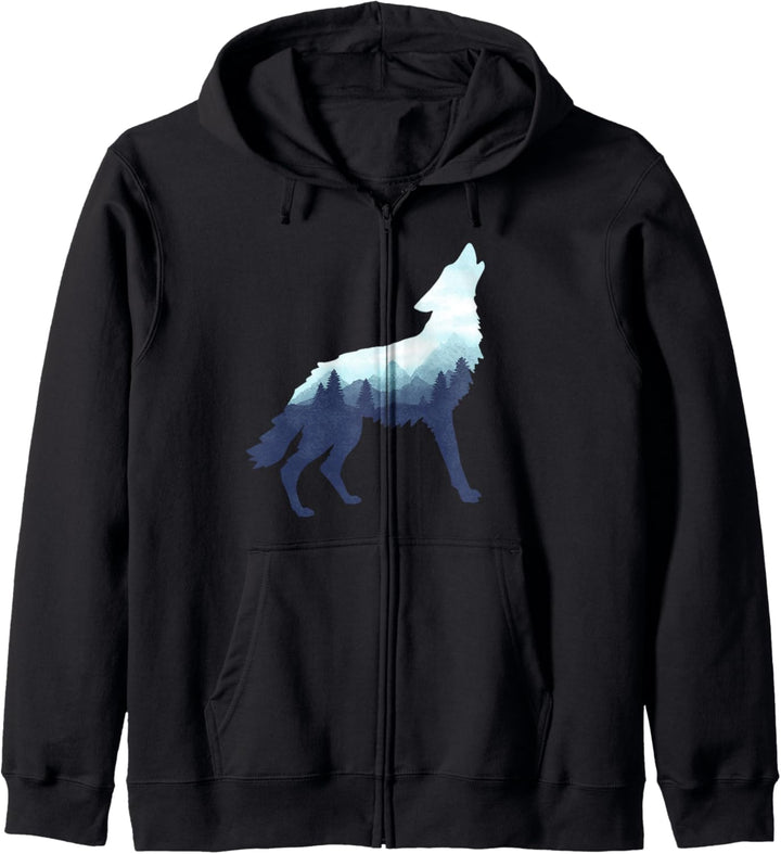 Wolf-Doppelbelichtungs-surreales Tier-Tier wölbt Geschenke Kapuzenjacke