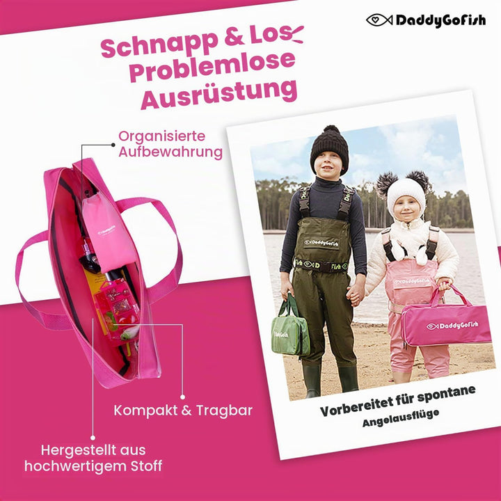 DaddyGoFish Kinder Angelset - Teleskoprute &amp; Rolle Combo mit Klappstuhl, Rutenhalter, Tackle Box, Kö