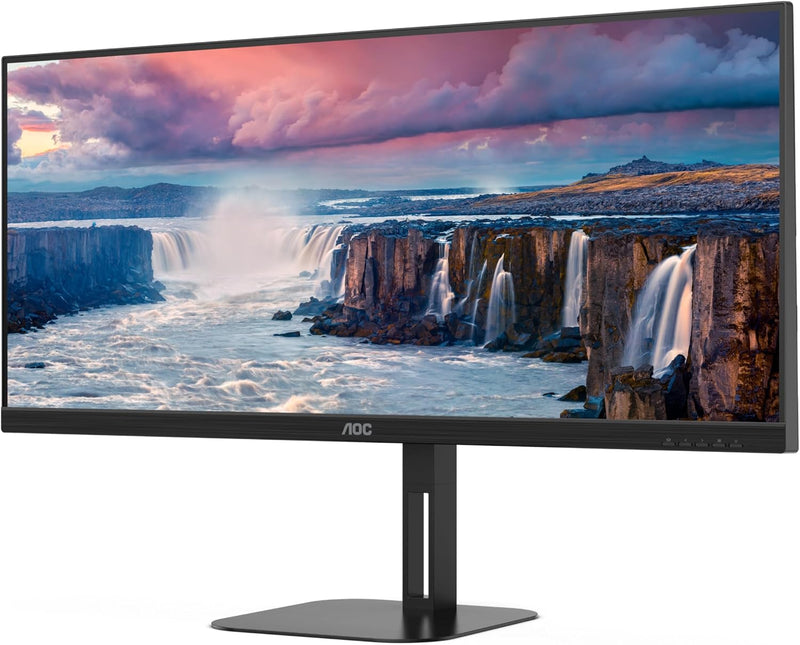 AOC U34V5C - 34 Zoll WQHD Monitor, Lautsprecher, höhenverstellbar (3440x1440, 100 Hz, DisplayPort, H