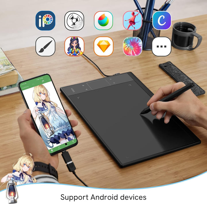 VEIKK A30 Grafiktablett mit Smart Touchpad und 4 Tastenkombinationen, 10x6 Zoll mit batterielosem St