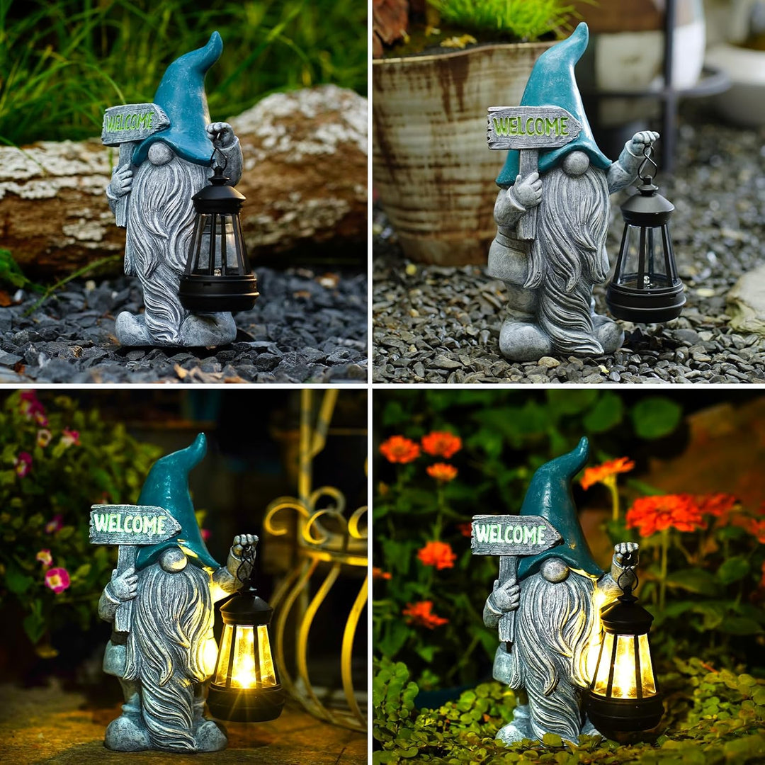 Yeomoo Gartenzwerge Lustig mit Solarlampen für Aussen Gartendeko: Gartenzwerge Willkommen Solar Gart