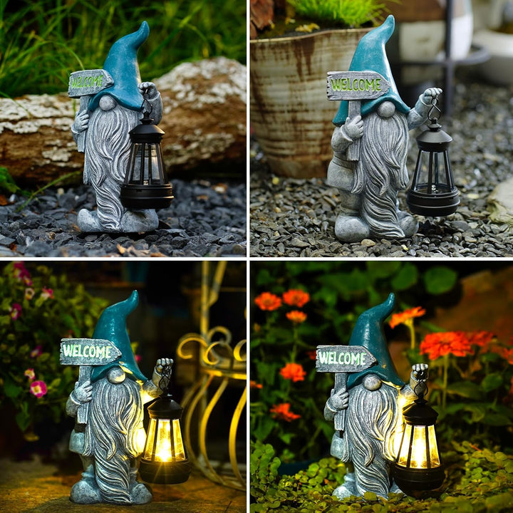 Yeomoo Gartenzwerge Lustig mit Solarlampen für Aussen Gartendeko: Gartenzwerge Willkommen Solar Gart