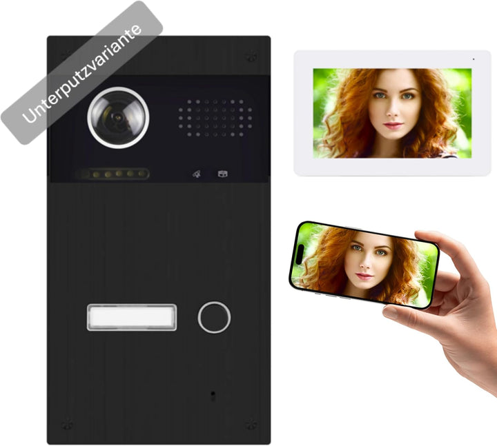 2-Draht Video Türsprechanlage mit Türöffner & Klingel, Videoklingel, Full-HD Kamera 170° Weitwinkel,
