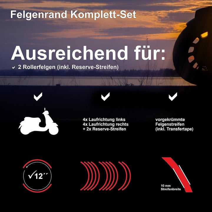 Tankpad Felgenrand Aufkleber Set 12 Zoll passend für Vespa GTS 125 + GTS Super 125 X710128 Classic F
