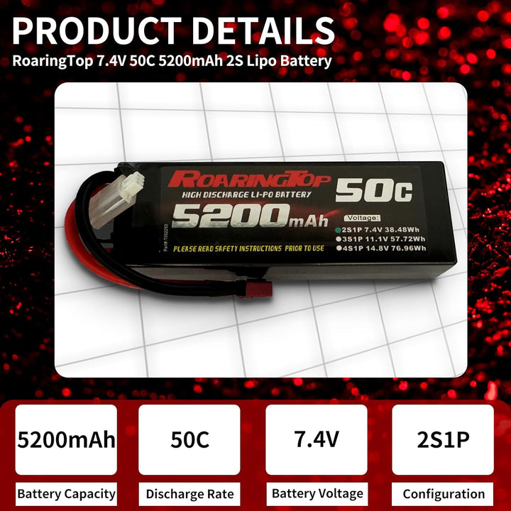 ROARINGTOP 2S Lipo Akku 7,4V 50C 5200mAh Lipo Hardcase Akku mit Deans Anschluss für RC Flugzeug DJI