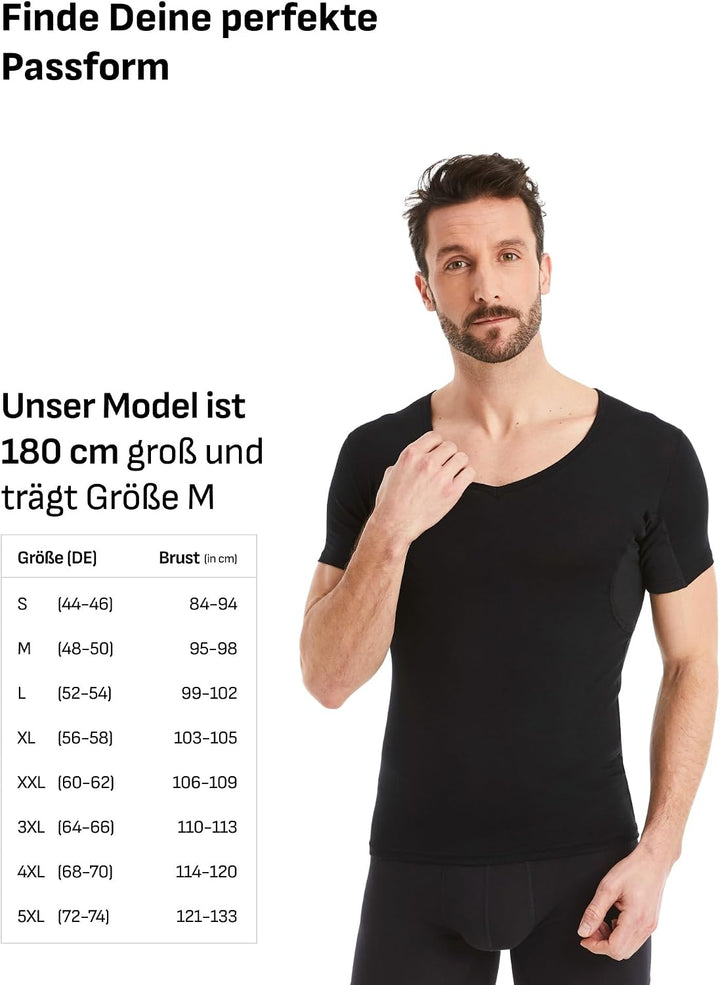 FINN Anti-Schweiss Shirt Herren mit V-Ausschnitt und integrierten Achselpads gegen Starkes Schwitzen