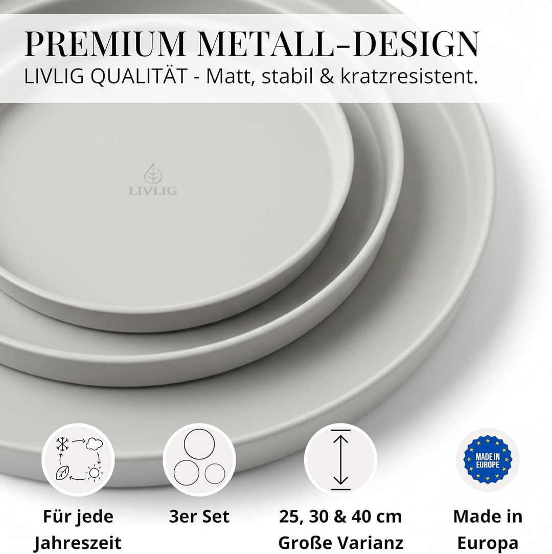 Deko Tablett 3er Set, Serviertablett rund (25 cm, 30 cm, 40 cm), Dekotablett für Adventskranz, Kerze