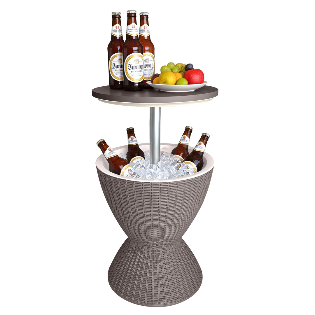 Relaxdays Beistelltisch mit Kühlfunktion, 30 L, Cool Bar, HxØ: 57x48,5 cm, höhenverstellbar, Rattan,